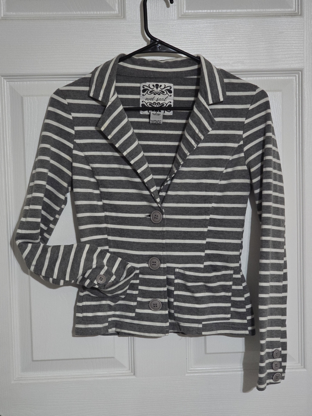 Wet Seal Gray & White Striped Cotton-Blend Blazer